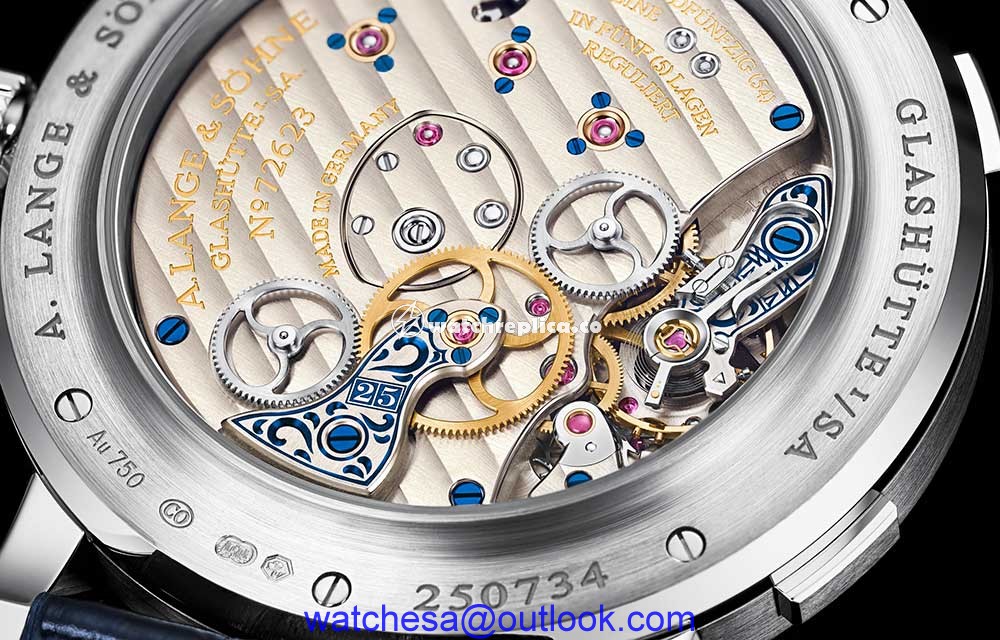 a lange sohne lange fuseaux horaires 25th anniversary caseback closeup