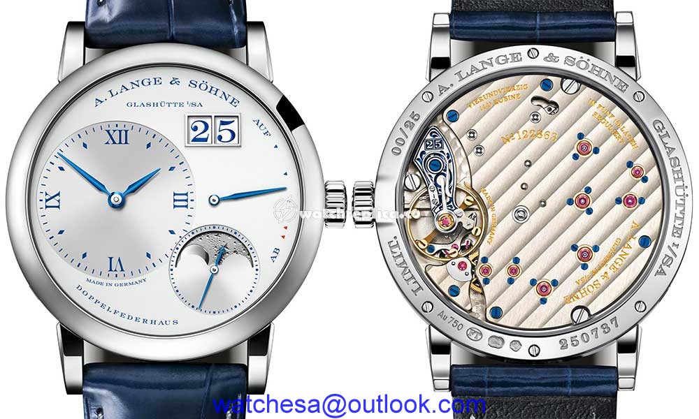 a lange sohne petite lange 1 moonphase 25 th anniversary both views