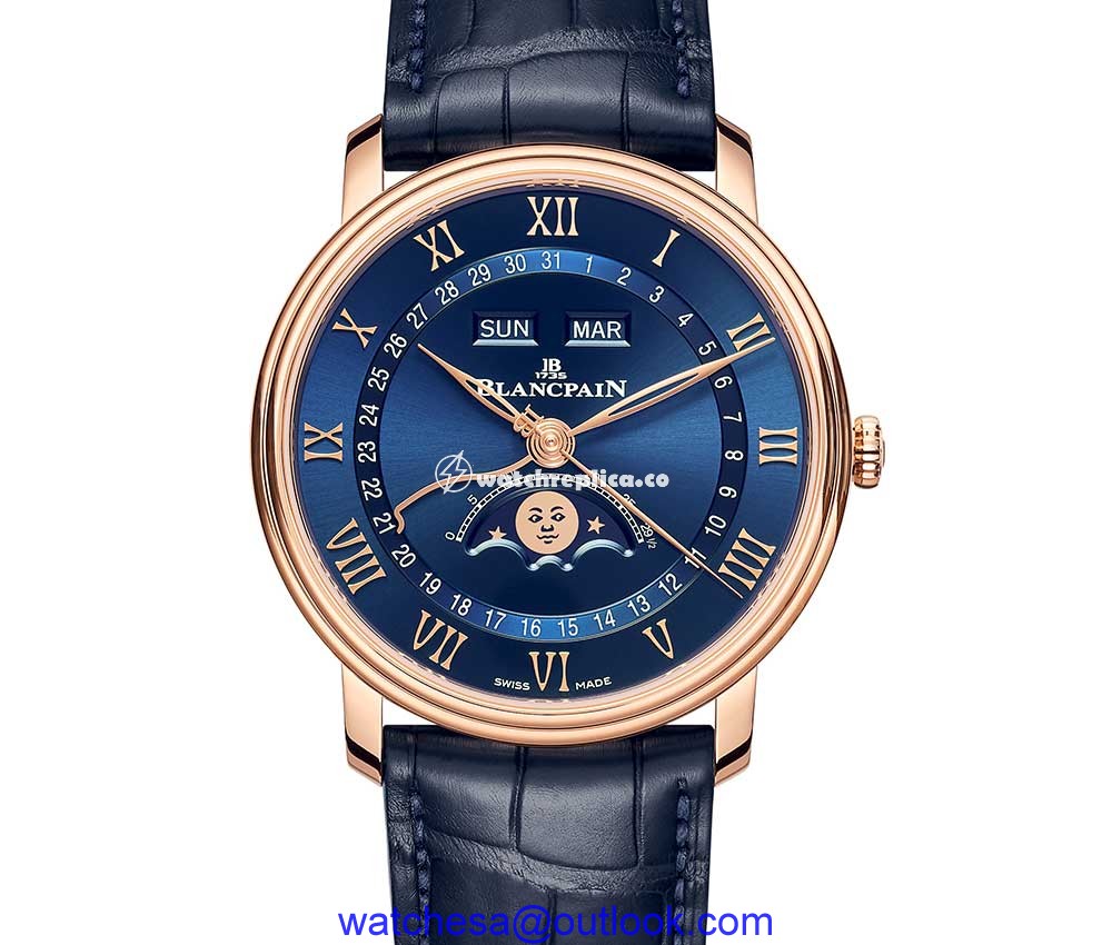 blancpain villeret quantieme complet blue leather strap
