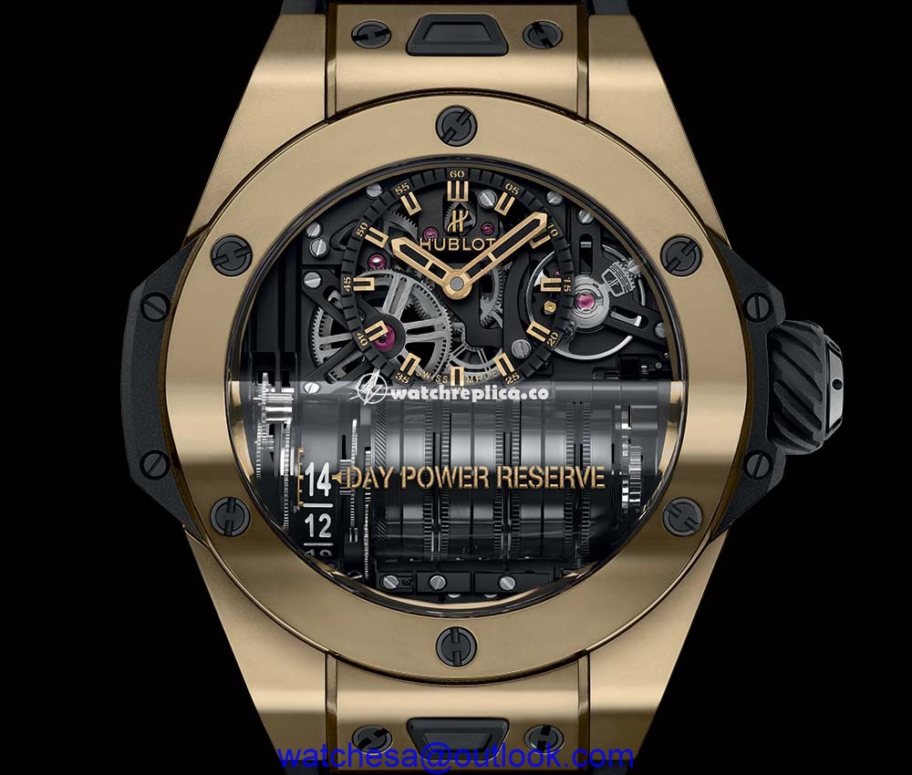 hublot big bang mp 11 magic gold closeup