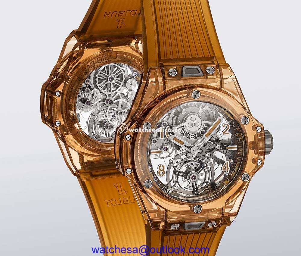 hublot big bang tourbillon orange sapphire mirror view