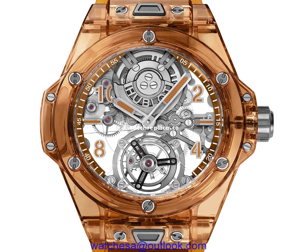 hublot big bang tourbillon orange sapphire closeup