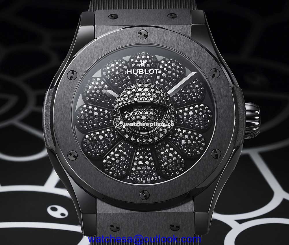 hublot classic fusion takashi murakami all black light closeup