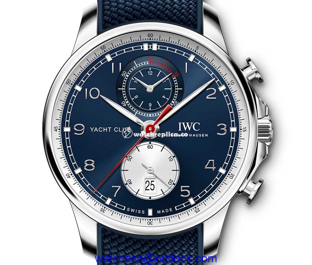 iwc portugieser yacht chrono orlebar dial closeup