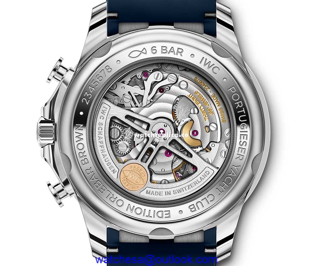 iwc portugieser yacht chrono orlebar caseback closeup