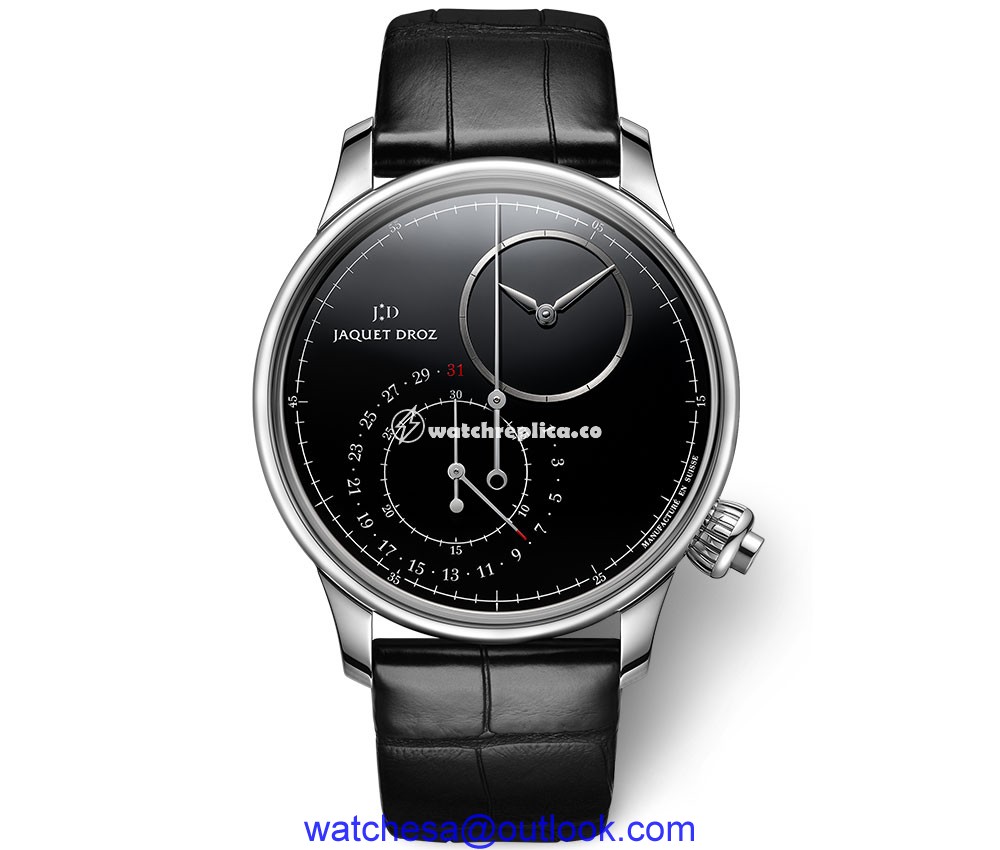 jaquet droz grande seconde offcentered chronograph onyx closeup