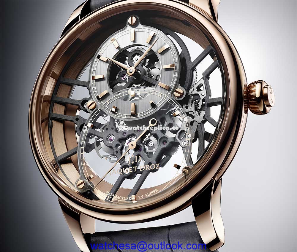 jaquet droz grande seconde skelet one red gold closeup