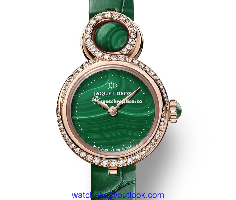 jaquet droz lady 8 petite malachite closeup