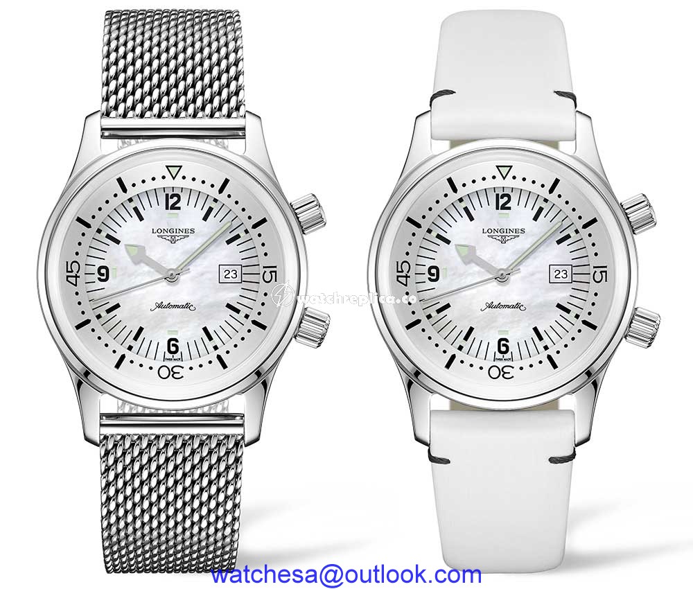 longines legend diver watch nacre both straps