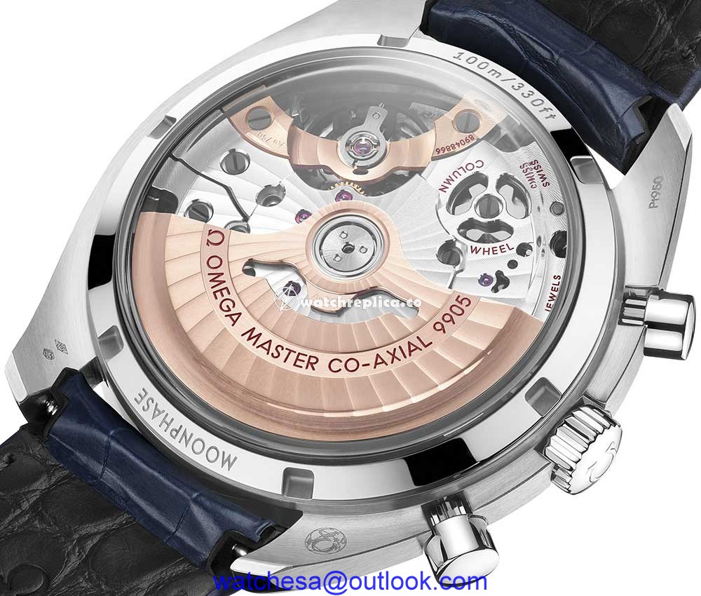 omega speedmaster moonphase caseback closeup