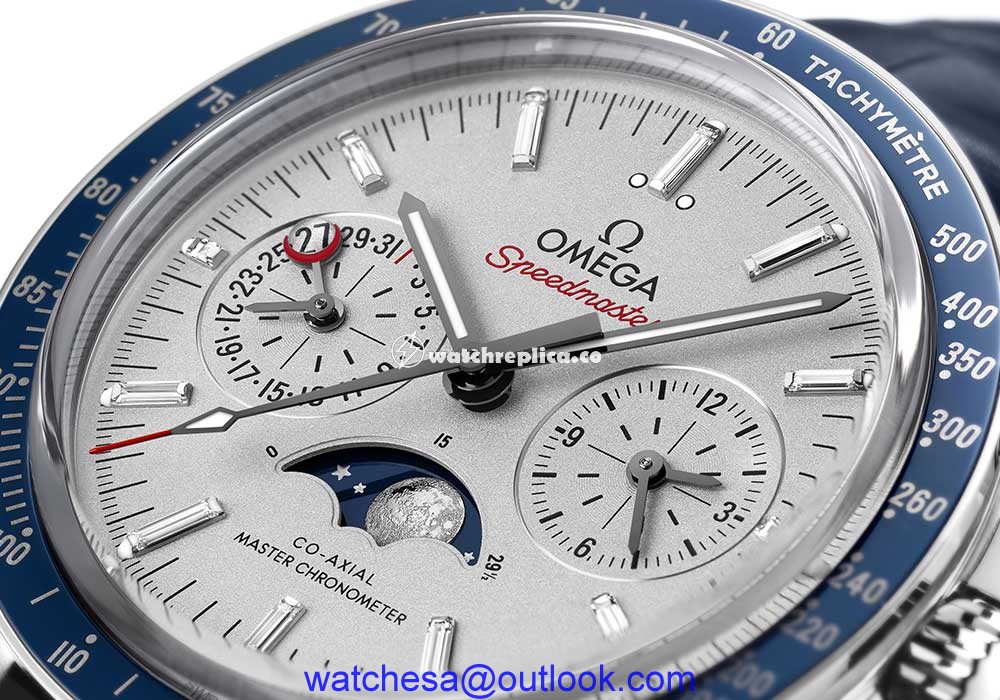omega speedmaster moonphase dial closeup