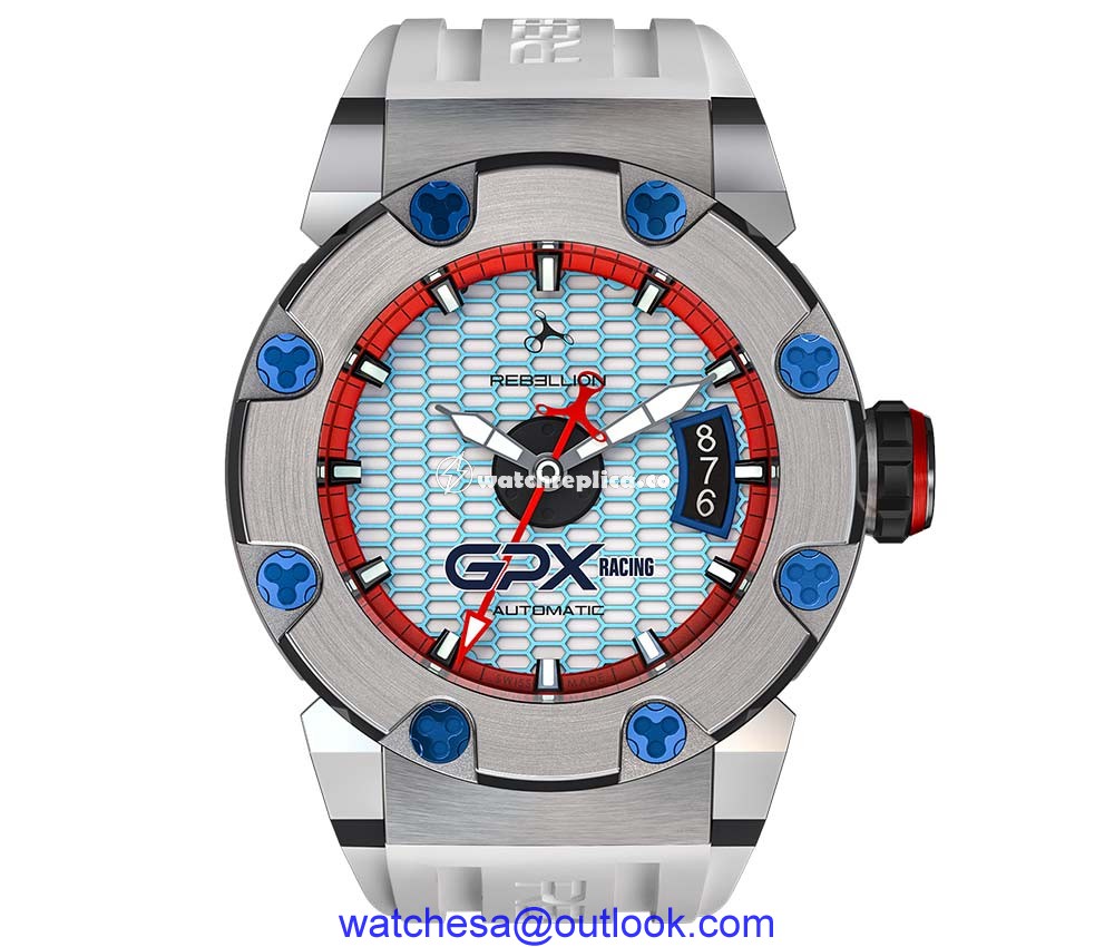 rebellion predator gpx racing 3 hands dial closeup