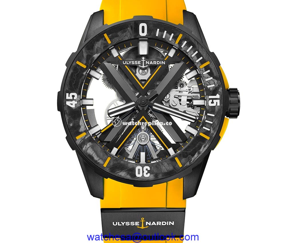 ulysse nardin diver skeleton black seddiqi edition yellow strap