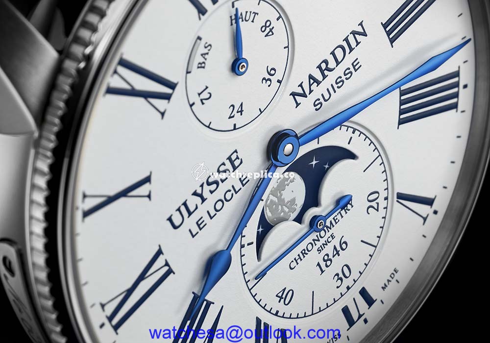 ulysse nardin marine torpilleur moonphase white dial closeup