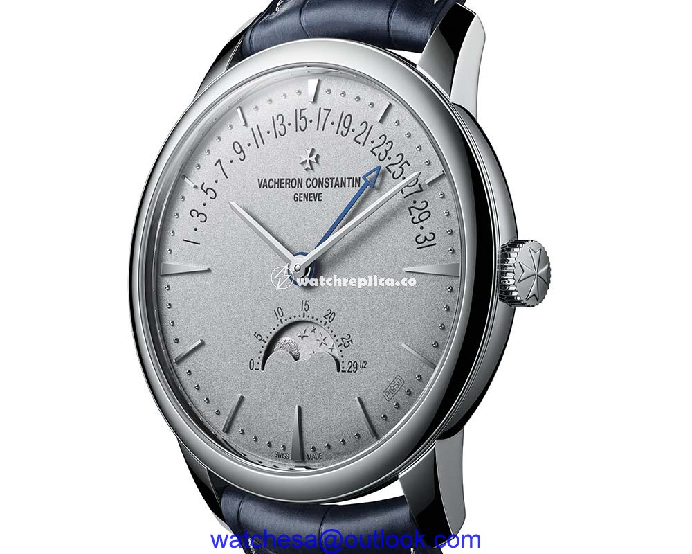 vacheron constantin patrimony moon-phase retro date platinium closeup