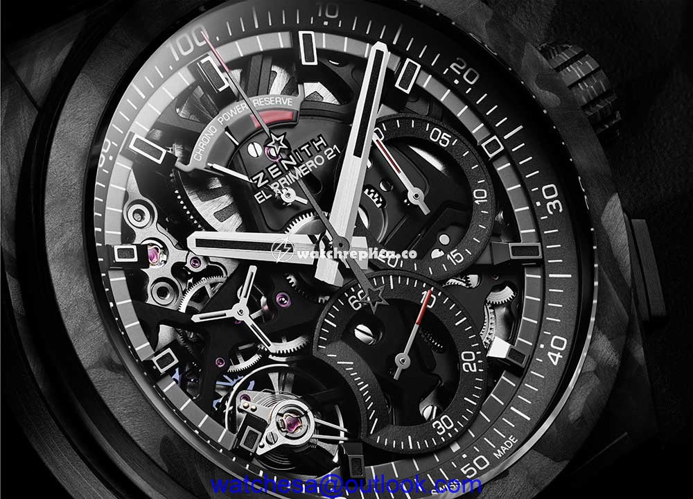 zenith defy el primero 21 carbon dial closeup