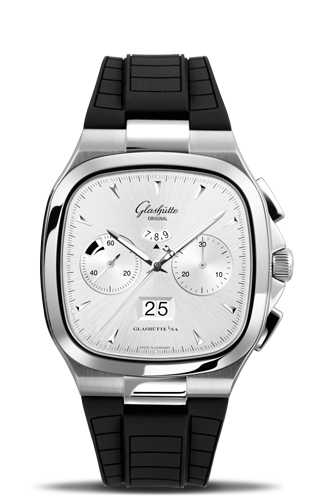 Glashutte Original Seventies Chronograph Panorama Date Silver Rubber 1-37-02-02-02-33 Glashutte Original Seventies Chronograph Panorama Date Silver Rubber 1-37-02-02-02-33