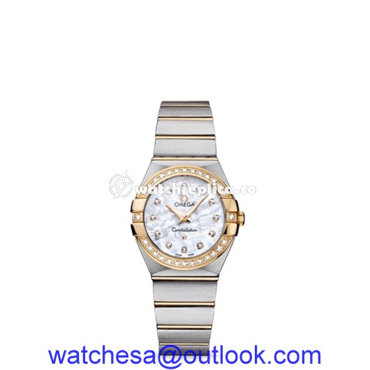 Omega Constellation 27mm Quartz Brushed Two Tone / Diamond Bezel / MOP 123.25.27.60.55.003 Omega Constellation 27mm Quartz Brushed Two Tone / Diamond Bezel / MOP 123.25.27.60.55.003