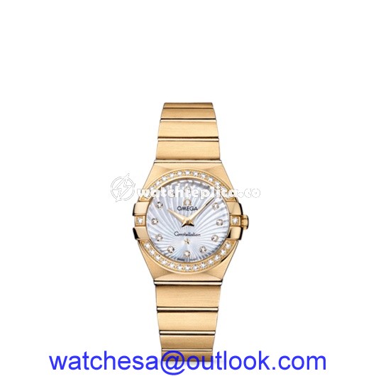 Omega Constellation 27mm Quartz Brushed Yellow Gold / Diamond Bezel / MOP Supernova 123.55.27.60.55.003 Omega Constellation 27mm Quartz Brushed Yellow Gold / Diamond Bezel / MOP Supernova 123.55.27.60.55.003