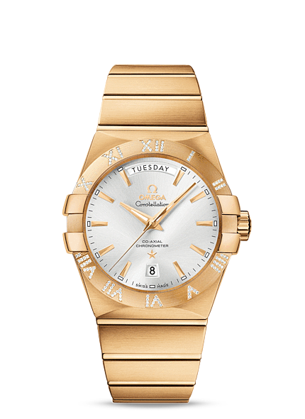 Omega Constellation Day-Date 38mm Co-Axial Brushed Yellow Gold / Diamond 123.55.38.22.02.002 Omega Constellation Day-Date 38mm Co-Axial Brushed Yellow Gold / Diamond 123.55.38.22.02.002