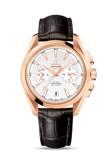Omega Seamaster Aqua Terra 150M Co-Axial GMT Chronograph 43mm Gold / Silver / Alligator 231.53.43.52.02.001 Omega Seamaster Aqua Terra 150M Co-Axial GMT Chronograph 43mm Gold / Silver / Alligator 231.53.43.52.02.001