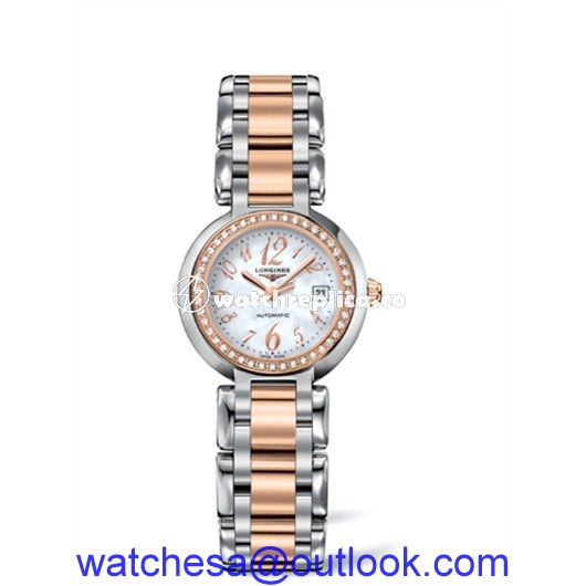Longines PrimaLuna Automatic 26.5 Two Tone Pink Diamond Funky MOP L8.111.5.88.6 Longines PrimaLuna Automatic 26.5 Two Tone Pink Diamond Funky MOP L8.111.5.88.6