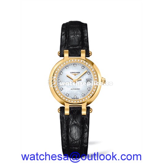 Longines PrimaLuna Automatic 26.5 Yellow Gold Diamond Leather MOP L8.111.7.87.2 Longines PrimaLuna Automatic 26.5 Yellow Gold Diamond Leather MOP L8.111.7.87.2