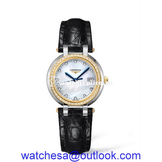Longines PrimaLuna Quartz 30 Two Tone Diamond MOP Leather L8.112.5.97.2 Longines PrimaLuna Quartz 30 Two Tone Diamond MOP Leather L8.112.5.97.2